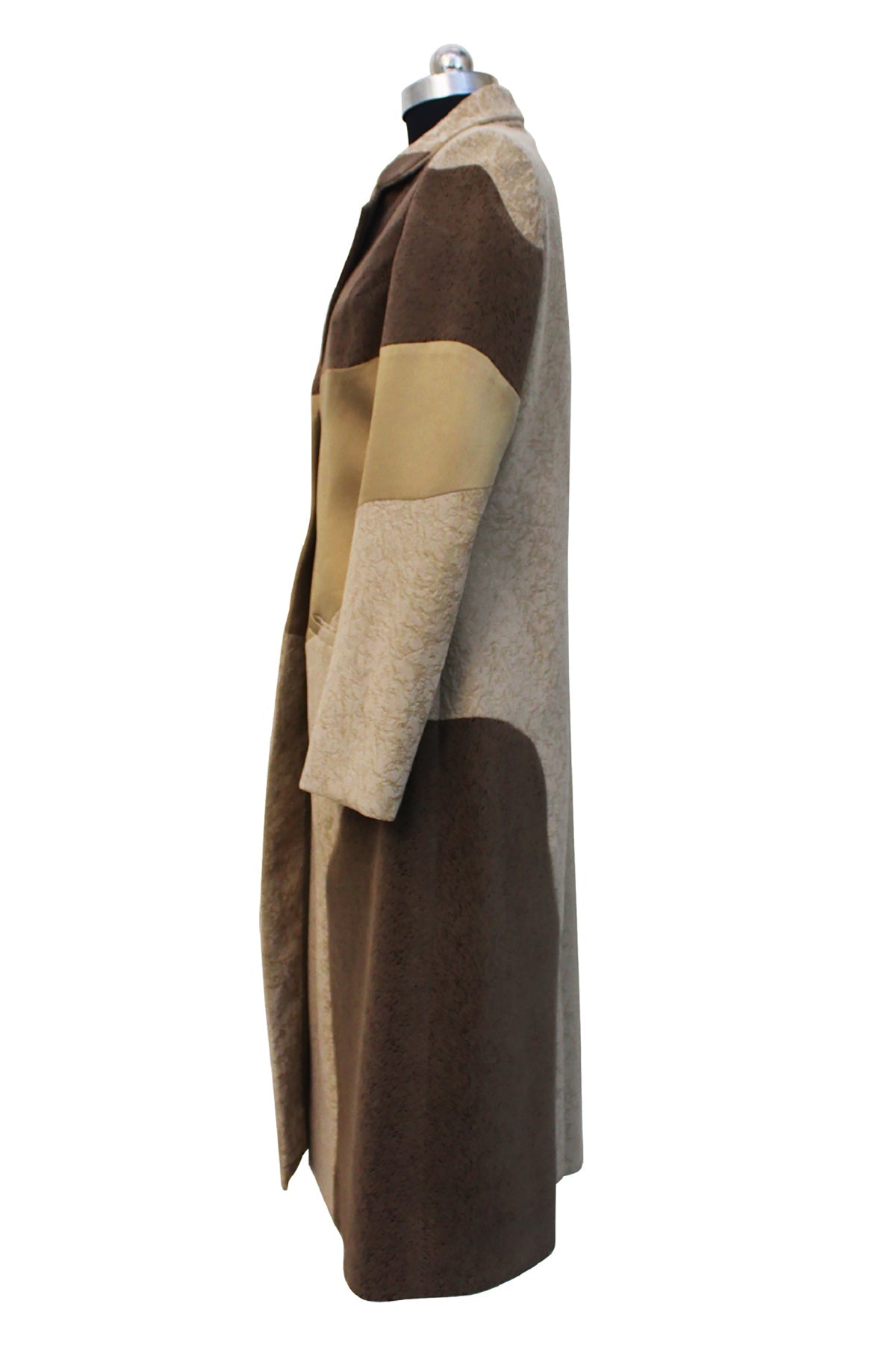 Velvet and Satin Beige Long Panelled Coat - siddhantagrawal