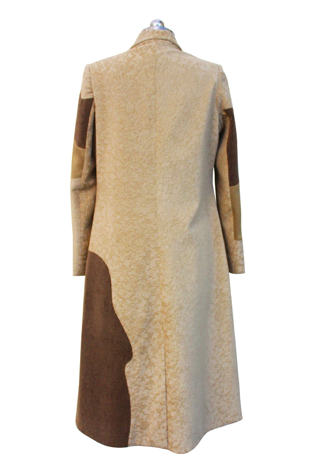 Velvet and Satin Beige Long Panelled Coat - siddhantagrawal