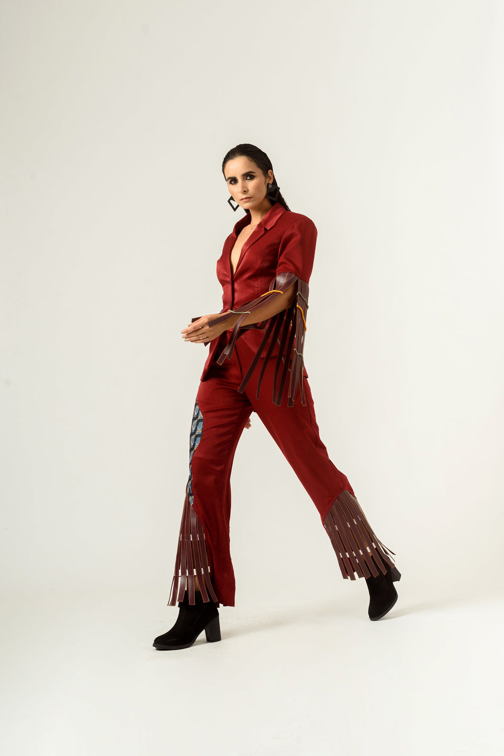 Patched Embroidered and Leather Strapped Suit - siddhantagrawal