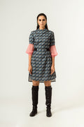 Ennui Print Balloon Sleeves Fitted Dress - siddhantagrawal
