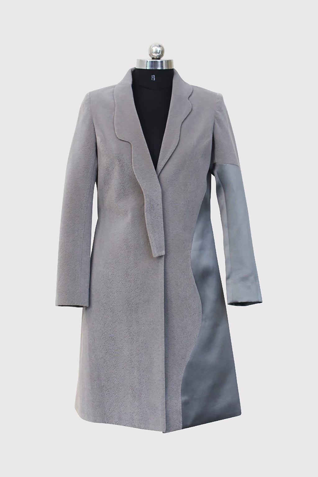 Velvet and Satin Grey Long Panelled Coat - siddhantagrawal