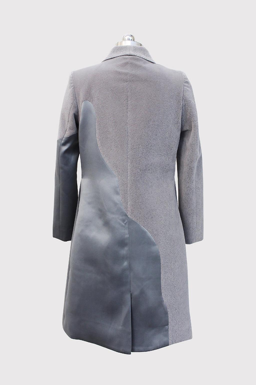 Velvet and Satin Grey Long Panelled Coat - siddhantagrawal