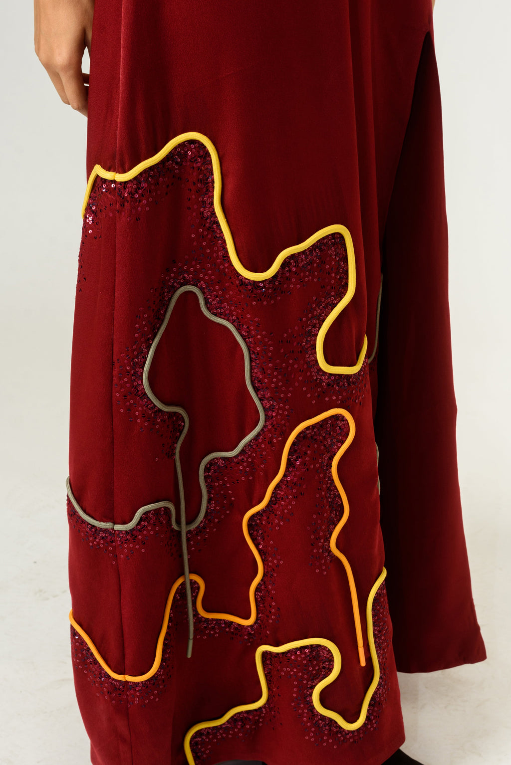 Low Neckline Leather Embroidered Gown - siddhantagrawal