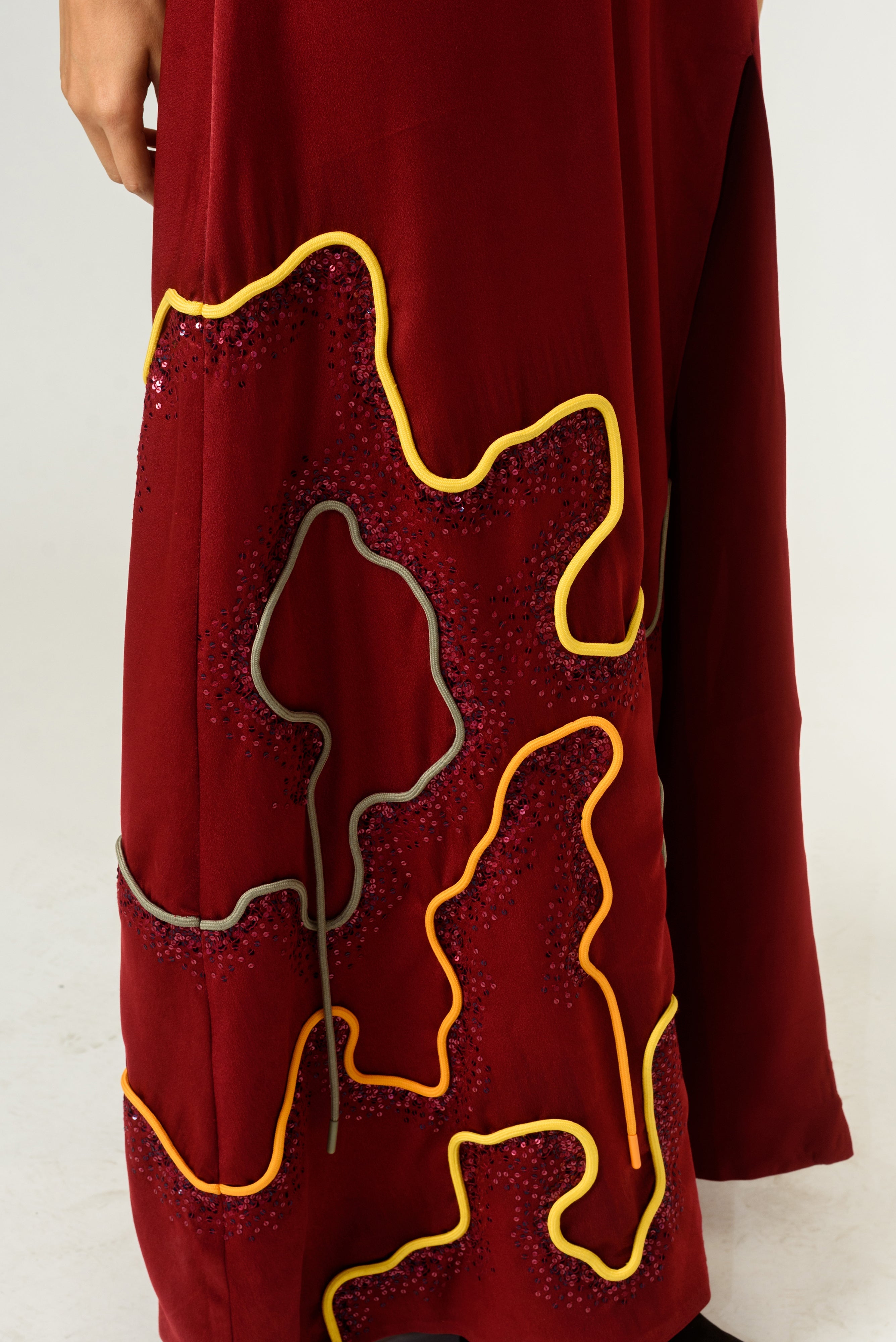 Low Neckline Leather Embroidered Gown - siddhantagrawal