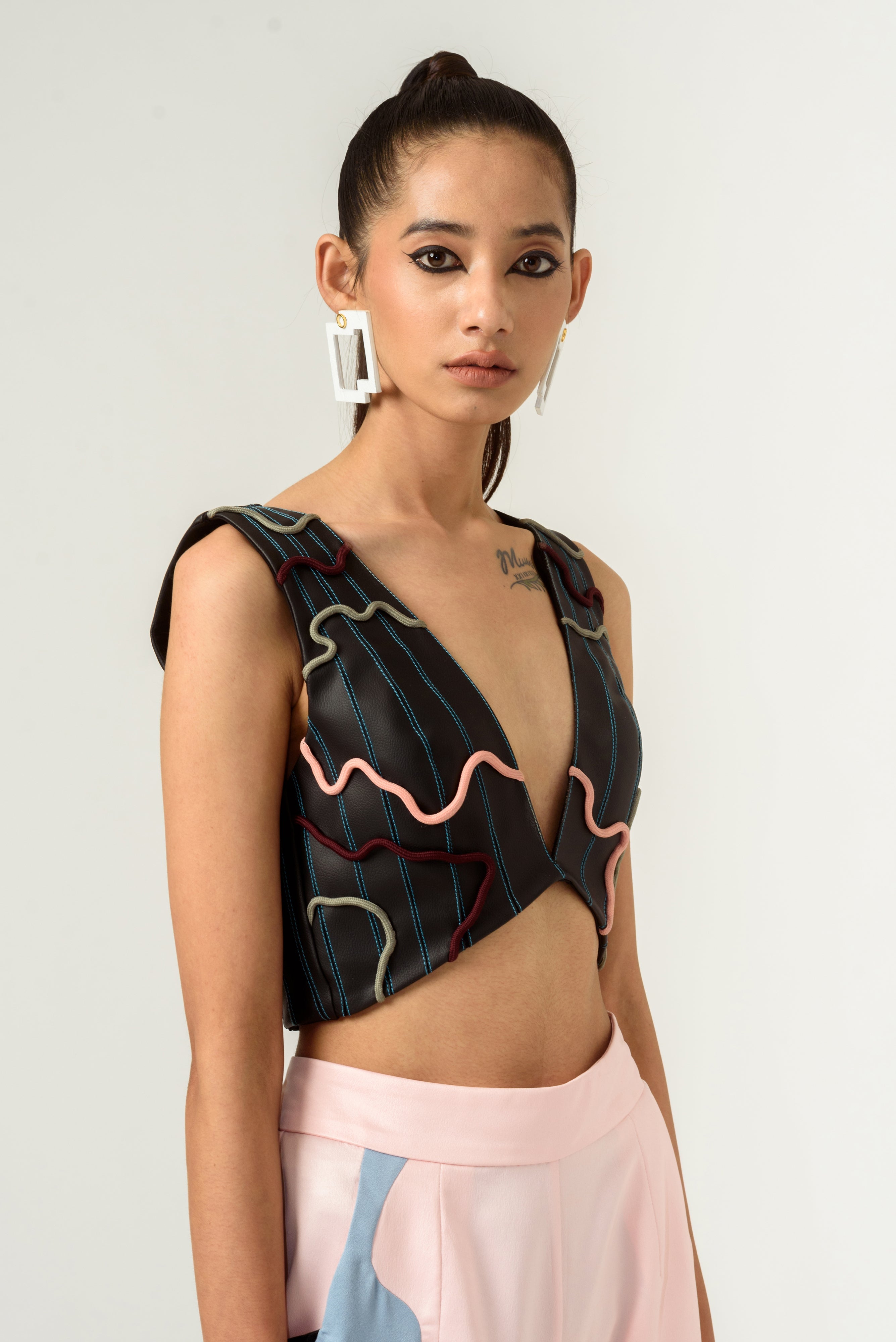 Leather Patched Bustier - siddhantagrawal