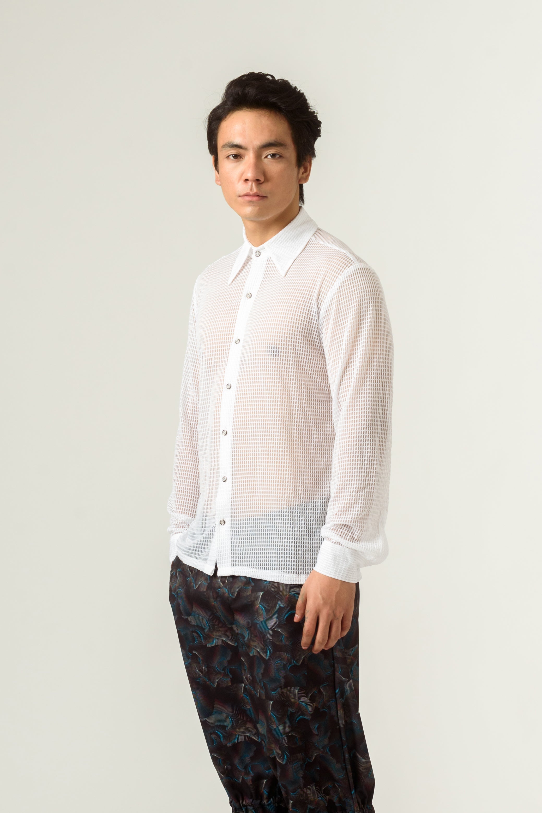 Unisex Dramatic White Mesh Shirt - siddhantagrawal