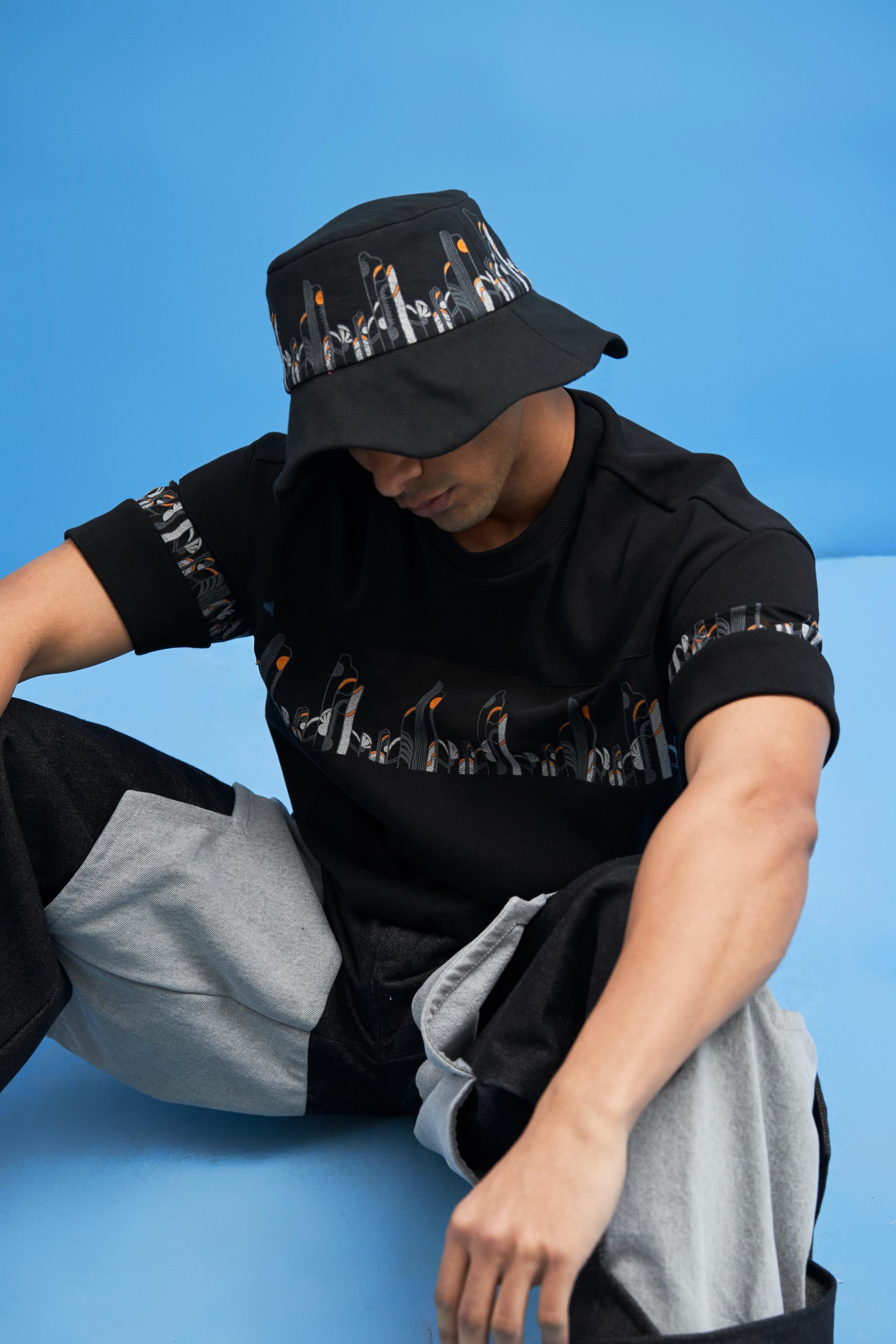 Black Coastline Embroidered T-Shirt - siddhantagrawal