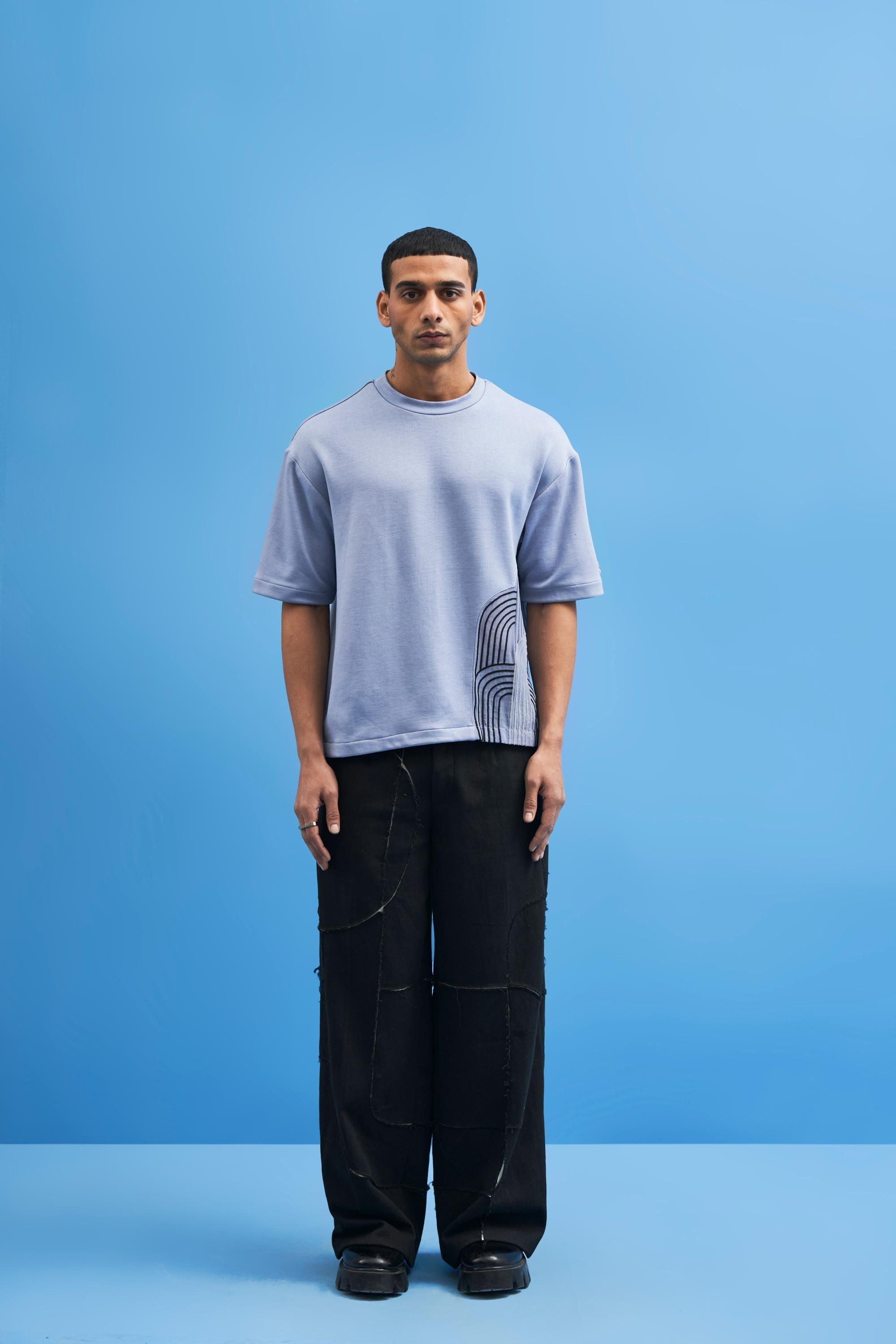 Steel Blue Chrysler Hand-Embroidered T-Shirt - siddhantagrawal
