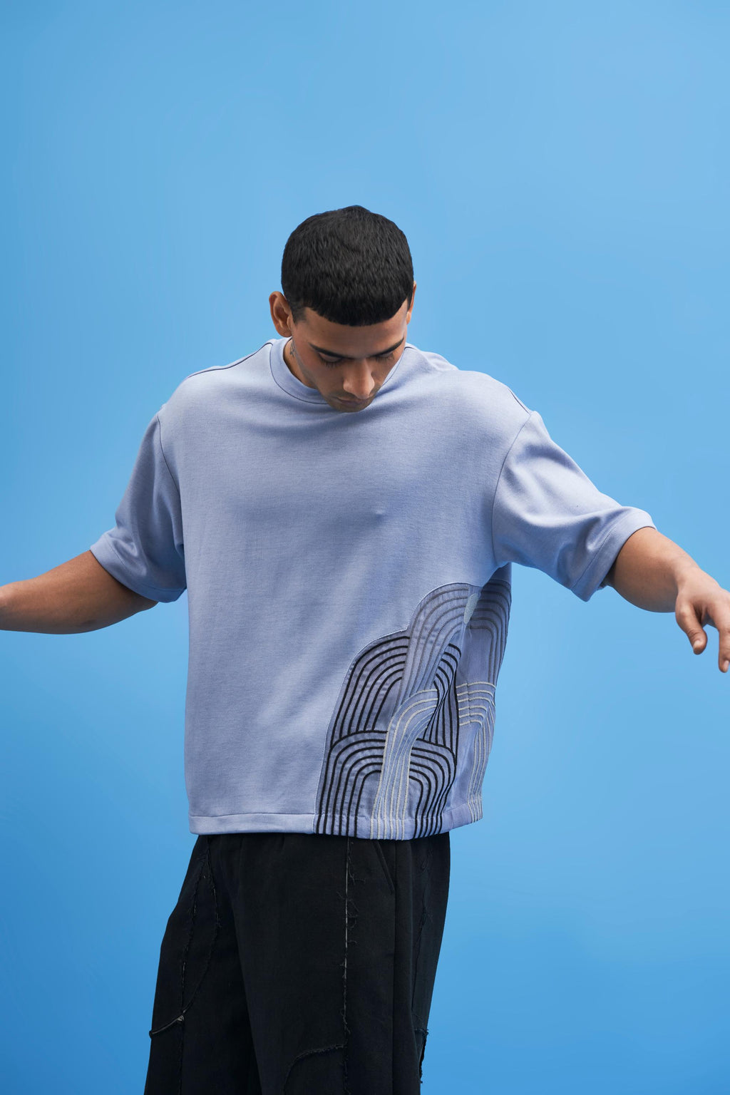 Steel Blue Chrysler Hand-Embroidered T-Shirt - siddhantagrawal