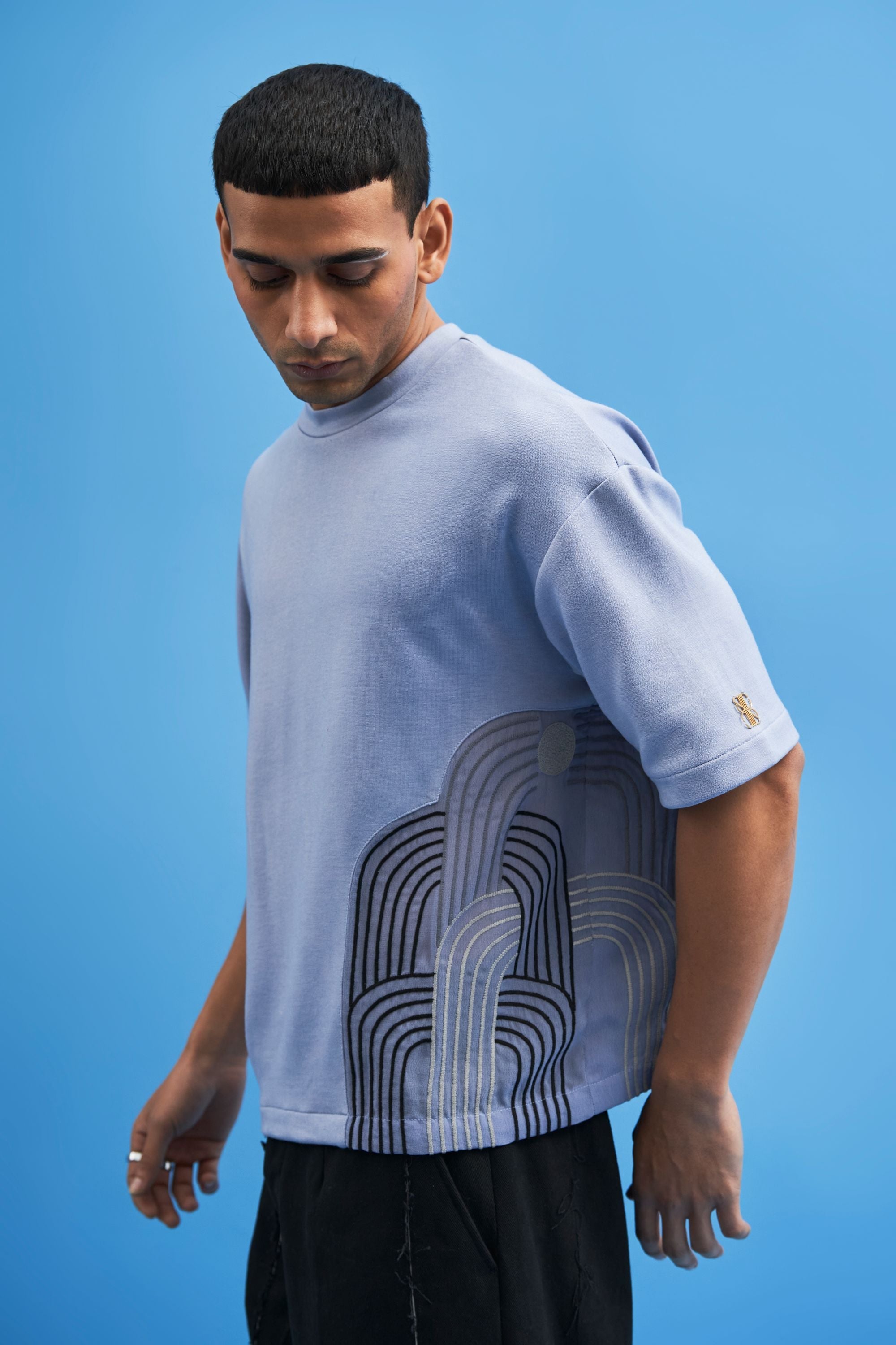 Steel Blue Chrysler Hand-Embroidered T-Shirt - siddhantagrawal