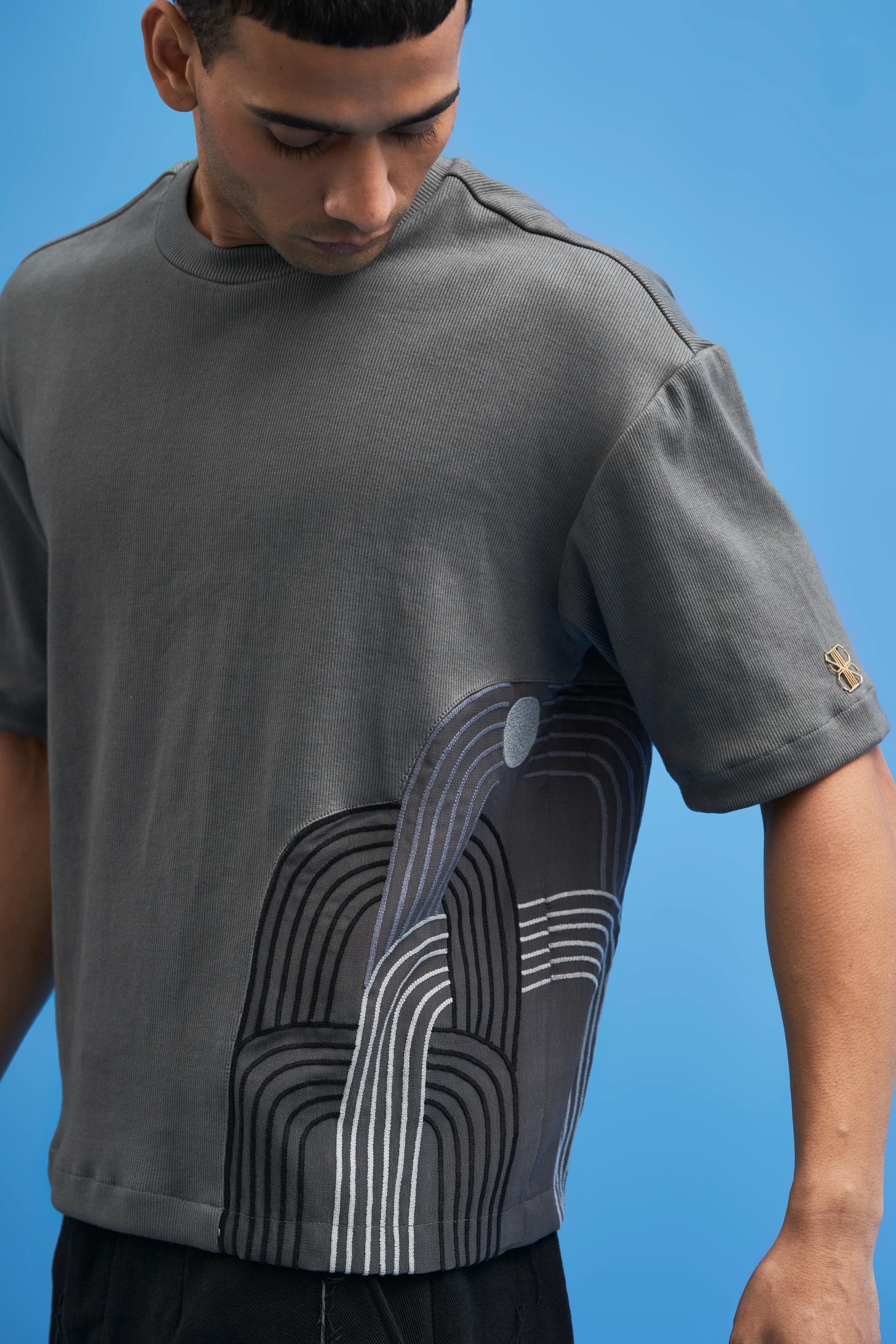 Grey Chrysler Hand-Embroidered T-Shirt - siddhantagrawal
