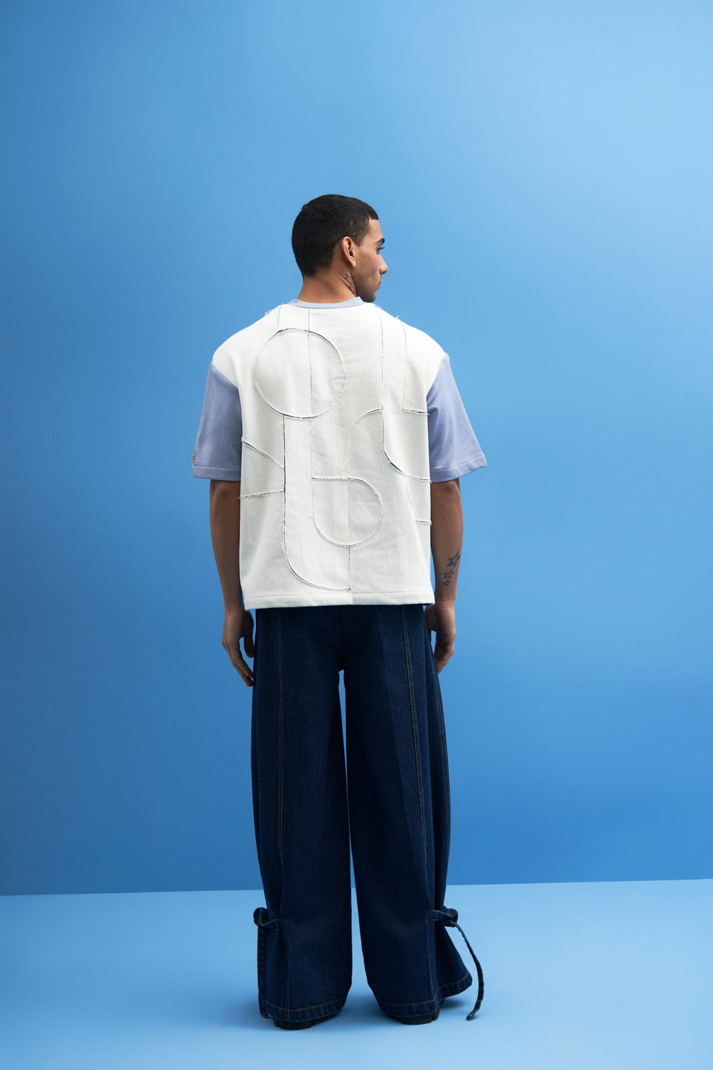 Steel Blue Shoji Patch Work T-Shirt - siddhantagrawal