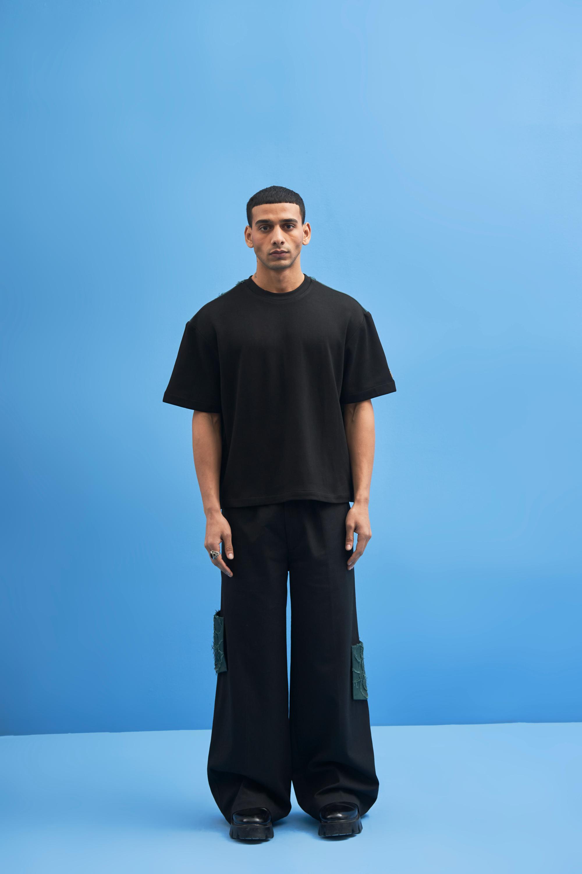 Black Shoji Patch Work T-Shirt - siddhantagrawal